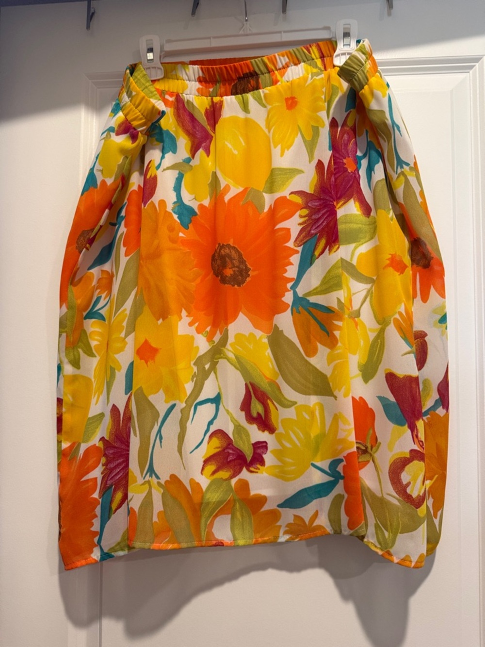 Floral Elastic-Waist Yellow & Orange Women’s Skirt